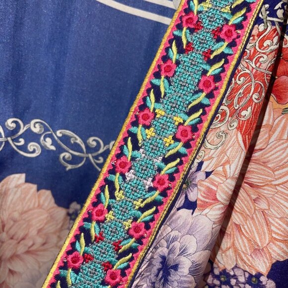 Johnny Was Womens Kimono Size XL Multicolor Blati Floral Side Slits Pure Silk - Picture 14 of 15